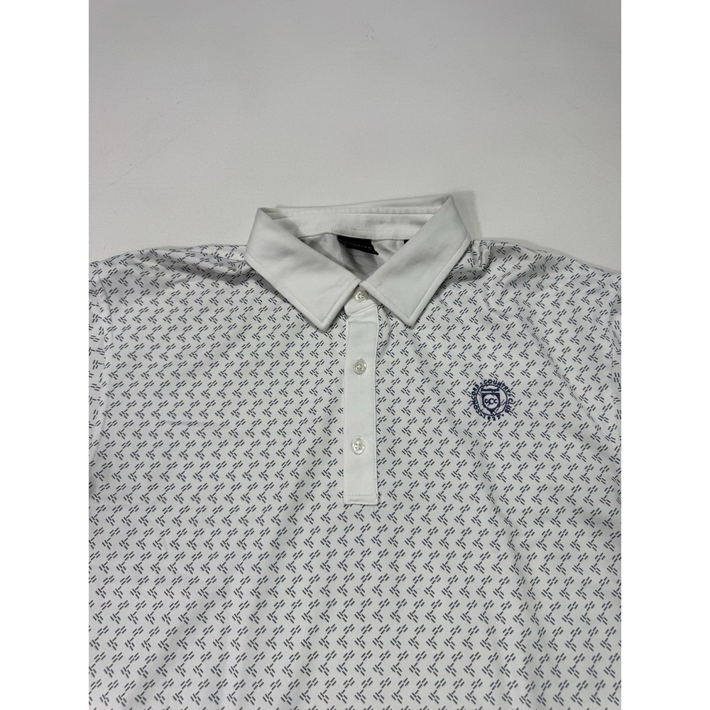 Dunning Mens Large Grey White Geometric Concord Country Club Performance Polo